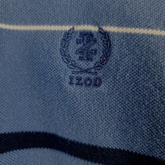 Izod Men's Medium Blue Polo Shirt Striped Short Sleeve Polo Navy White Stripes - Picture 3 of 6